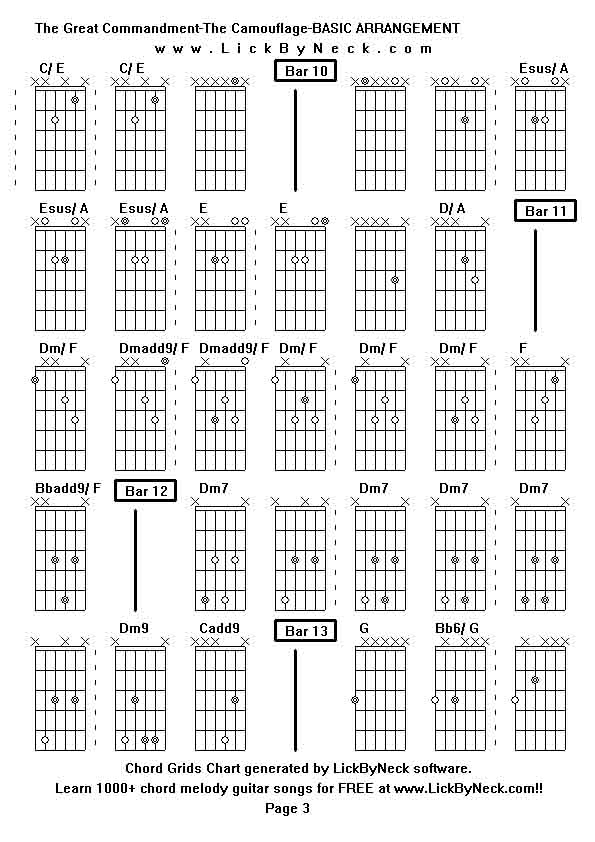 Chord Grids Chart of chord melody fingerstyle guitar song-The Great Commandment-The Camouflage-BASIC ARRANGEMENT,generated by LickByNeck software.